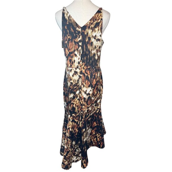NWT XSCAPE Size 12 Animal Print Sleeveless V-Neck Dress Flounce Hem - Picture 9 of 15